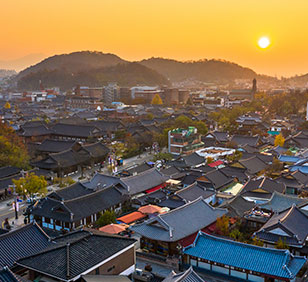 Jeonju, The view of Hanok Village in the sunset.